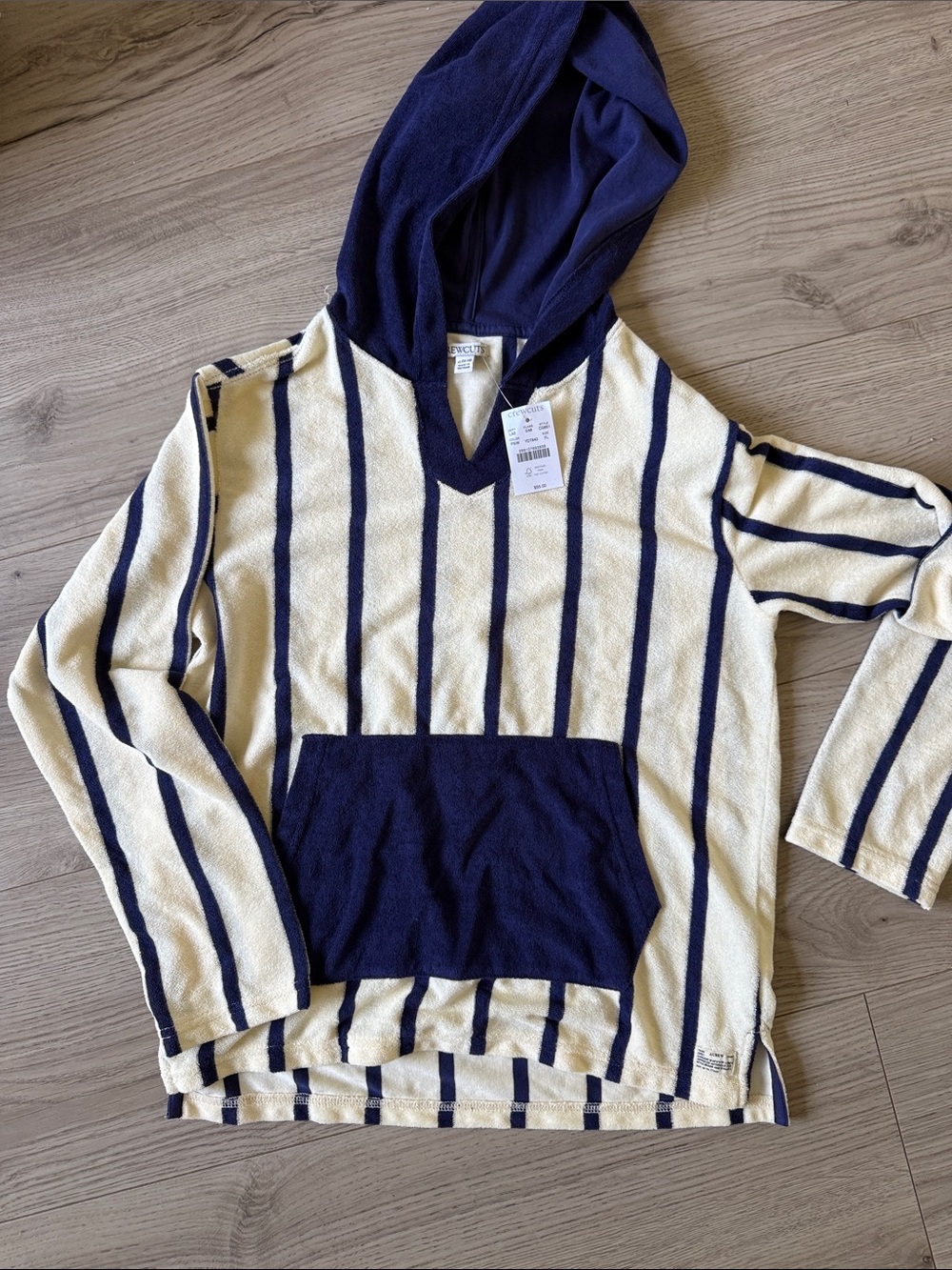 Crewcuts Navy-Striped Cream Hooded Pullover